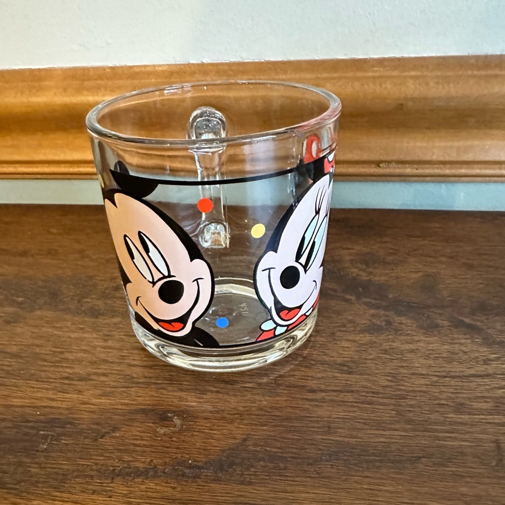 Vintage Anchor Hocking Disney Mickey Minnie Mouse Clear Glass Coffee Mug Tea Cup